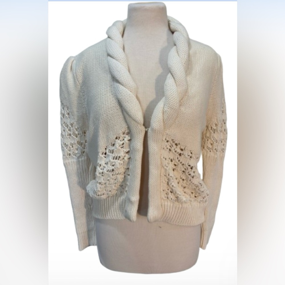 Size L Boston Proper Cream Knit Cropped Cardigan
